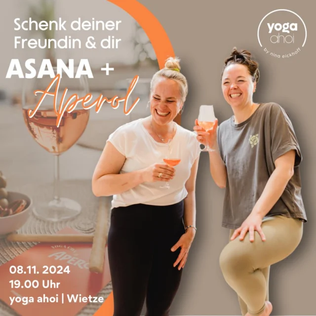 ✨ Cin Cin und ahoi – jetzt wird's spritzig! ✨

Wie wärs mal mit einem etwas anderen Date für deine Bestie und dich? 👭 

Erlebt eine einzigartige Yoga-Session, bei der wir Yogaasanas mit dem Genuss von Aperol Spritz kombinieren! Taucht ein in die perfekte Balance von Entspannung und Erfrischung und genießt gemeinsam dieses aufregende Yogaevent. 
Schafft unvergessliche Momente voller Leichtigkeit und Freude – Namasté und Cin Cin!

🥂 ASANA + APEROL

📆 Freitag, 08.11.2024
⏰ 19.00 - 20.15 Uhr
📍 yoga ahoi | Wietze

🖥️ Meldet euch einfach über meine Webseite an: www.yogaahoi.com

Ich freu mich auf euch 🧡

#yoga #yogaevent #aperolyoga #aperolspritz #aperoltime #aperol #yogatime #yogalover #besties #qualitytime #friendship #friendshipgoals #celle #wietze #heidekreis #hambühren