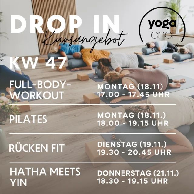 Hier sind die Drop Ins für kommende Woche 💪🏻

Diesmal gibt‘s noch mehr Auswahl für euch! Ich freu mich darauf euch in einer meiner Yoga Klassen oder bei den Fitnesskursen meiner Gastteacher zu sehen 🤩

Den Kursplan findet ihr wie immer hier 👉 https://yogaahoi.com/Kursplan/

#yoga #yogastudio #yogakurse #yogalover #fitness #fitnessmotivation #healthylifestyle #workout #intervalltraining #rückenfit #fullbodyworkout #pilates #celle #winsenaller #hambühren #wietze