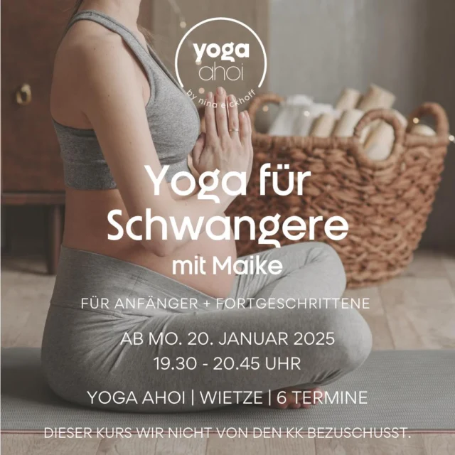 ✨ Hello mommy ✨

Im Januar startet der nächste Yogakurs für Schwangere mit Maike. Der Kurs ist sowohl für Anfänger, als auch für Fortgeschrittene geeignet.🤰🤩

📅 ab Mo. 20.01.2025
⏰ 19.30 - 20.45 Uhr 
📍 yoga ahoi | Wietze 

Schwangeren-Yoga unterstützt werdende Mütter dabei, Kraft zu tanken und sich körperlich sowie seelisch auf die Veränderungen der Schwangerschaft einzustellen. In meinen Kursen leite ich sanfte, geburtsvorbereitende Yogaübungen sowie Atemtechniken und Tönen an, die bei der Geburt helfen können. Durch die Übungen können werdende Mamas loslassen, neue Energie schöpfen und sich auf ihre neue Rolle einlassen.

Weitere Infos und die Anmeldung findest du hier 👉 https://yogaahoi.com/yogakurs/yoga-fuer-schwangere/

Maike freut sich auf dich! 🤍

#yoga #schwangerenyoga #yogafürschwangere #pregnancy #mom2be #yogalover #schwanger 2025 #baby2025 #healthylifestyle #yoga2025 #celle #wietze #winsenaller #hambühren