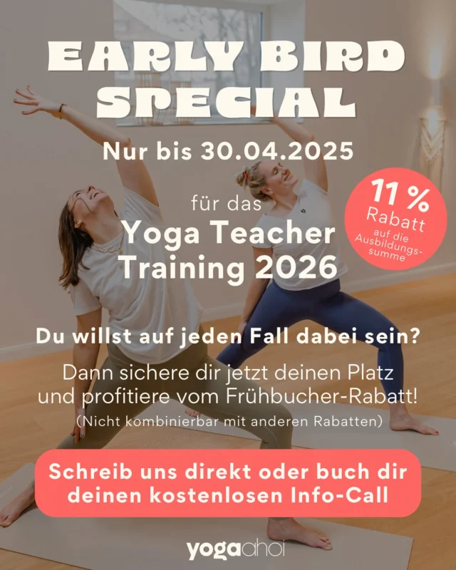 Let the journey begin! 🔥

Unser Yoga Teacher Training 2026 ist live – und du kannst dir bis zum 30.04.2025 deinen Platz mit 11 % Early Bird Rabatt sichern!

Wenn du spürst, dass die Reise zur/m Yogalehrer*in genau dein nächster Schritt ist, dann:
Schreib uns direkt oder buch dir deinen kostenlosen Infocall.

Gemeinsam mit @studio44___ und @innerflowyoga begleiten wir dich durch eine transformierende Ausbildung – mit Herz, Tiefe & echter Community. ✨

#yogateachertraining #ytt2026 #earlybirdspecial #studio44 #innerflowyoga #yogaausbildung #yogacommunity #celle #hannover #yogaexperience