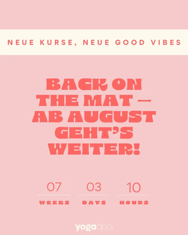 ✨ Ready für frische Energie auf der Matte?

Ab August starten meine neuen Kurse – perfekt, um wieder in deinen Flow zu kommen, Kraft zu tanken und dir ganz bewusst Zeit für dich zu nehmen.
Ob du zurückkommst oder neu einsteigst: Ich freue mich auf dich! 💛

Ganz neu dabei: Pilates 💪🏻 und diesen Kurs kannst du sowohl online als auch im Studio belegen! 🤗

👉 Infos zu den einzelnen Kursen + Anmeldung findest du über den Link in der Bio.

Let’s flow together! 🧘‍♀️

#yogastudio #kursstart #yogainspo #yogavibes #zeitfürmich #augustflow #backonthemat #pilates #yinyoga #vinyasa #yogafüranfänger #yogalove #newstart #celleyoga #getfit #yogalife