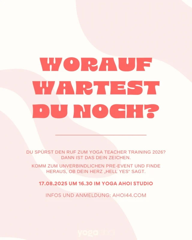 Vielleicht ist es kein Zufall, dass du das hier liest.
Dein Yogaweg könnte genau hier beginnen – beim kostenlosen Pre-Event zum Yoga Teacher Training 2026.

📅 Wann? Samstag, 17.08. um 16:30 Uhr
📍 Wo? Live im studio yoga ahoi (Wietze) oder online via Zoom
💫 Was? Ein unverbindlicher Einblick ins Training, Raum für deine Fragen & erste Verbindung zu uns – Rieke & Nina.

Spür rein. Komm dazu. Alles kann, nichts muss.
Save your spot – die Plätze sind begrenzt.
Wir freuen uns auf dich! 🤍

#yogateachertraining2026 #preevent #studioahoi #yogajourney #intuitionführenlassen